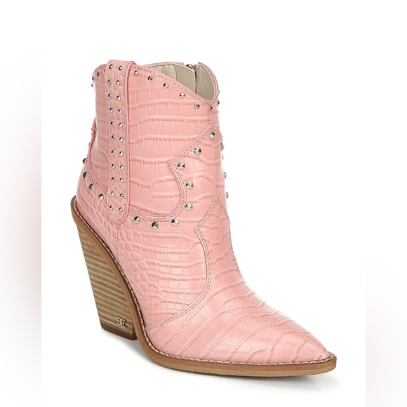 Women’s Iris Pink Croc Leather Western Bootie - Picture 2 of 16